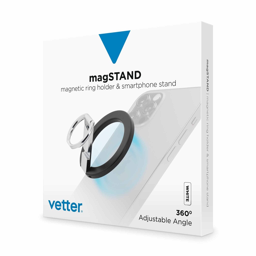 magSTAND, magSafe compatible magnetic ring holder and smartphone stand, White