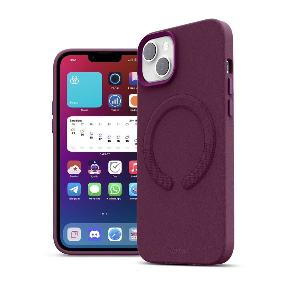 Husa iPhone 14, Clip-On Vegan Leather, MagSafe Compatible, Purple