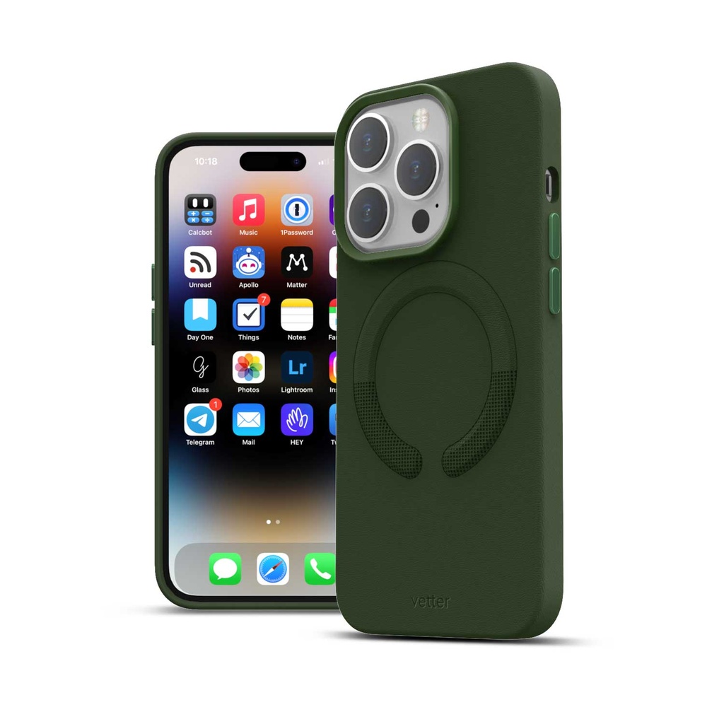 Husa iPhone 14 Pro, Clip-On Vegan Leather, MagSafe Compatible, Green