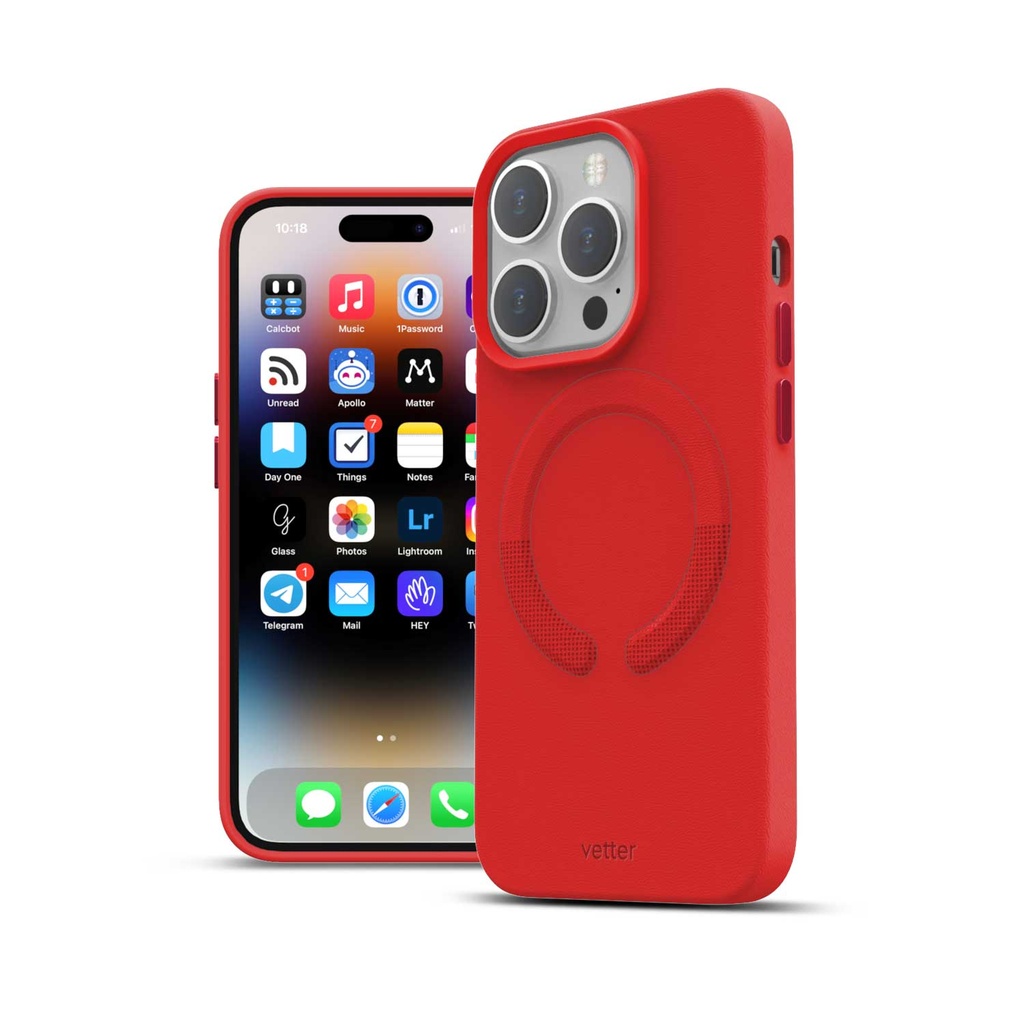Husa iPhone 14 Pro, Clip-On Vegan Leather, MagSafe Compatible, Crimson Red