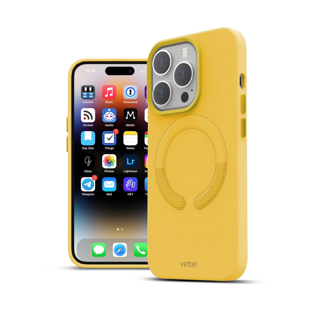 Husa iPhone 14 Pro, Clip-On Vegan Leather, MagSafe Compatible, Candy Yellow