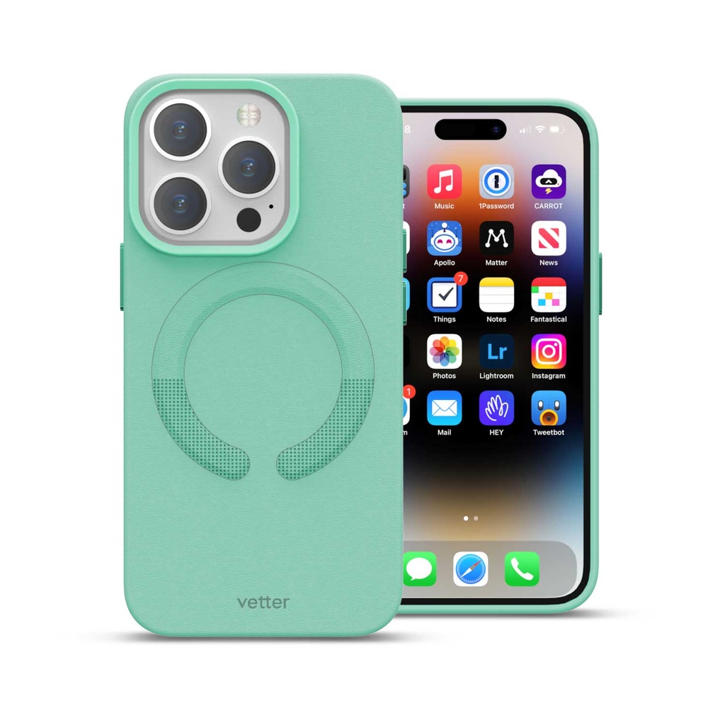 Husa iPhone 14 Pro Max, Clip-On Vegan Leather, MagSafe Compatible, Ice Sea Blue