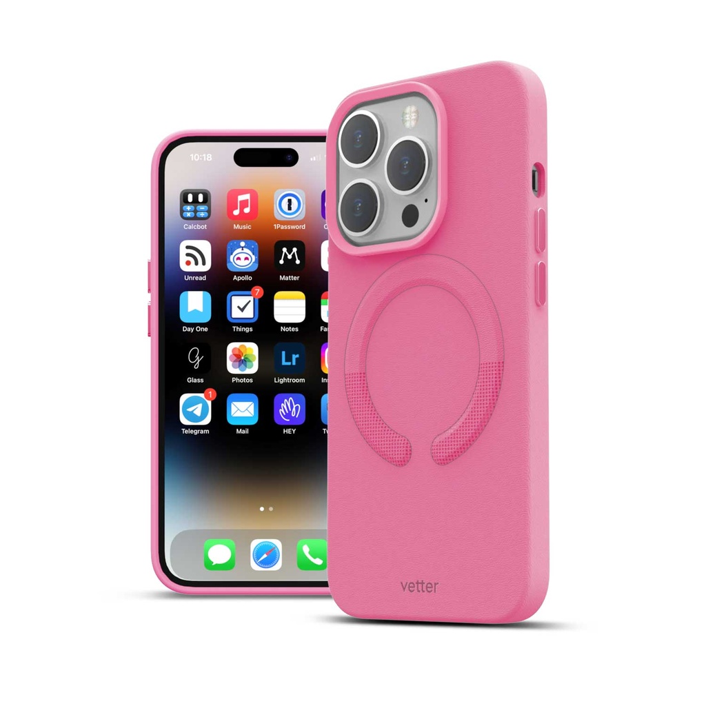 Husa iPhone 14 Pro Max, Clip-On Vegan Leather, MagSafe Compatible, Sand Pink