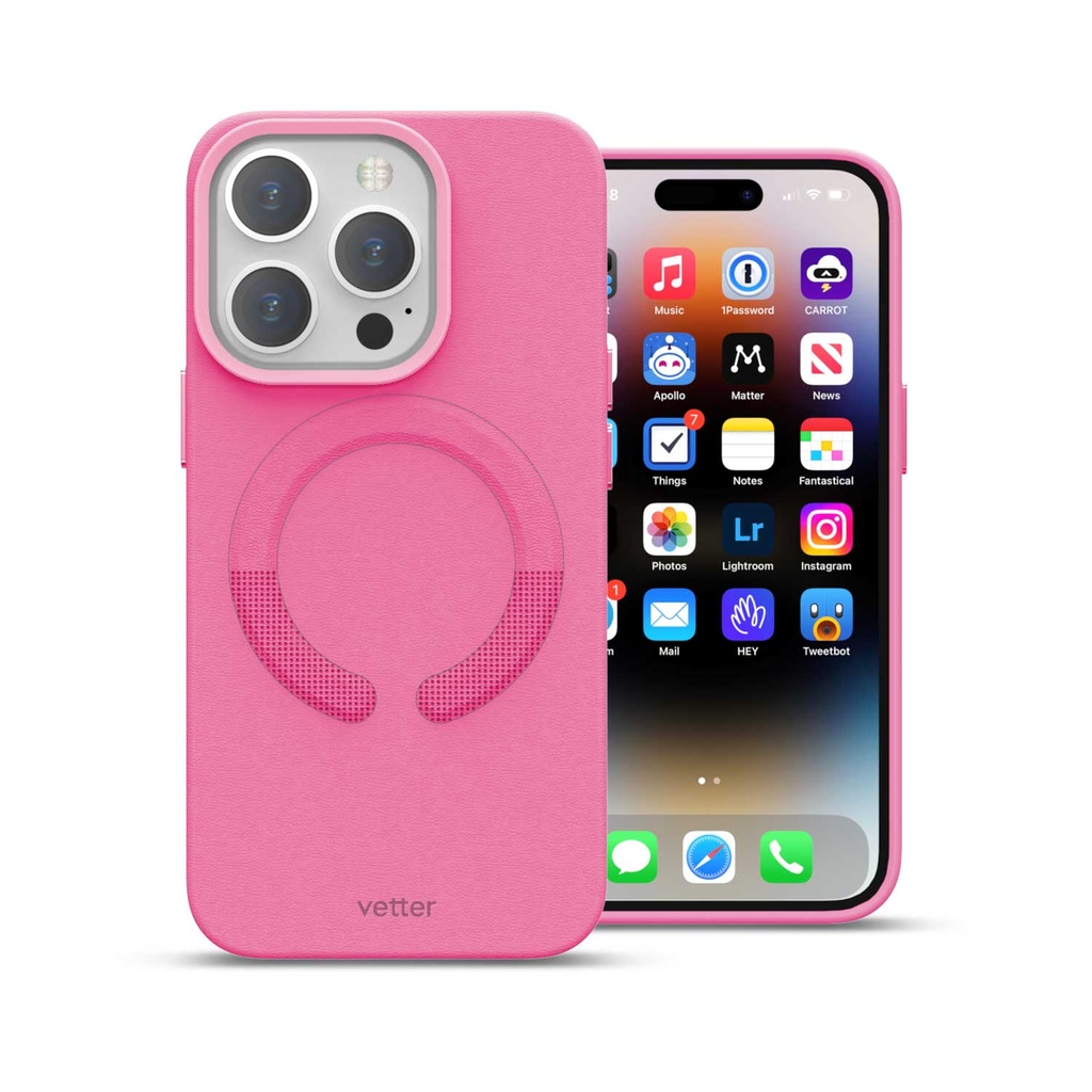 Husa iPhone 14 Pro Max, Clip-On Vegan Leather, MagSafe Compatible, Sand Pink