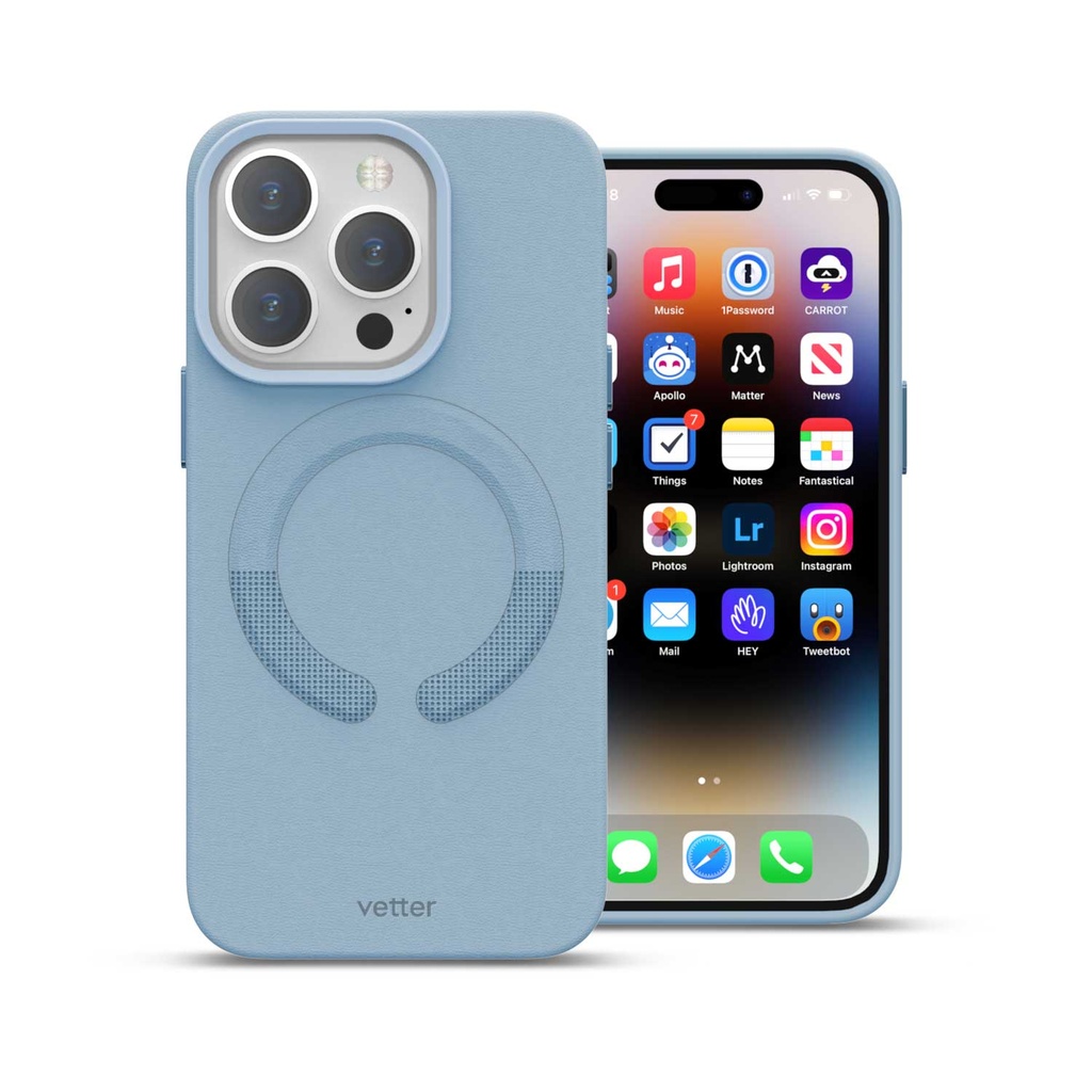 Husa iPhone 14 Pro Max, Clip-On Vegan Leather, MagSafe Compatible, Sky Blue