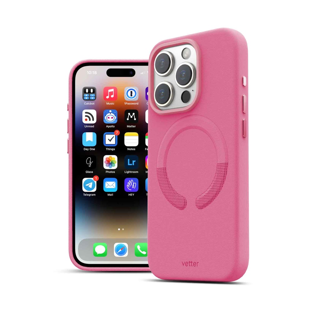 Husa iPhone 15 Pro, Clip-On Vegan Leather, MagSafe Compatible, Pink
