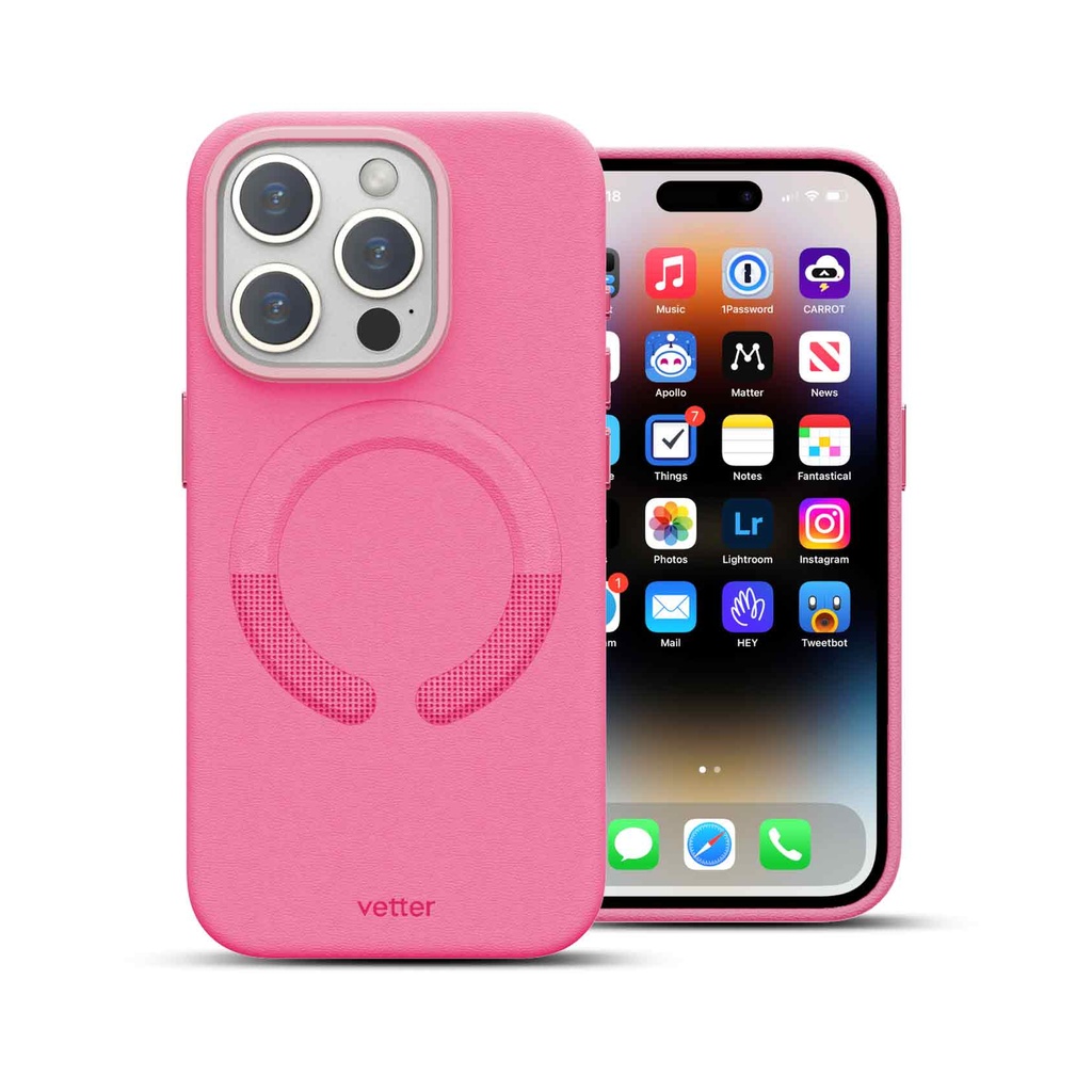 Husa iPhone 15 Pro, Clip-On Vegan Leather, MagSafe Compatible, Pink