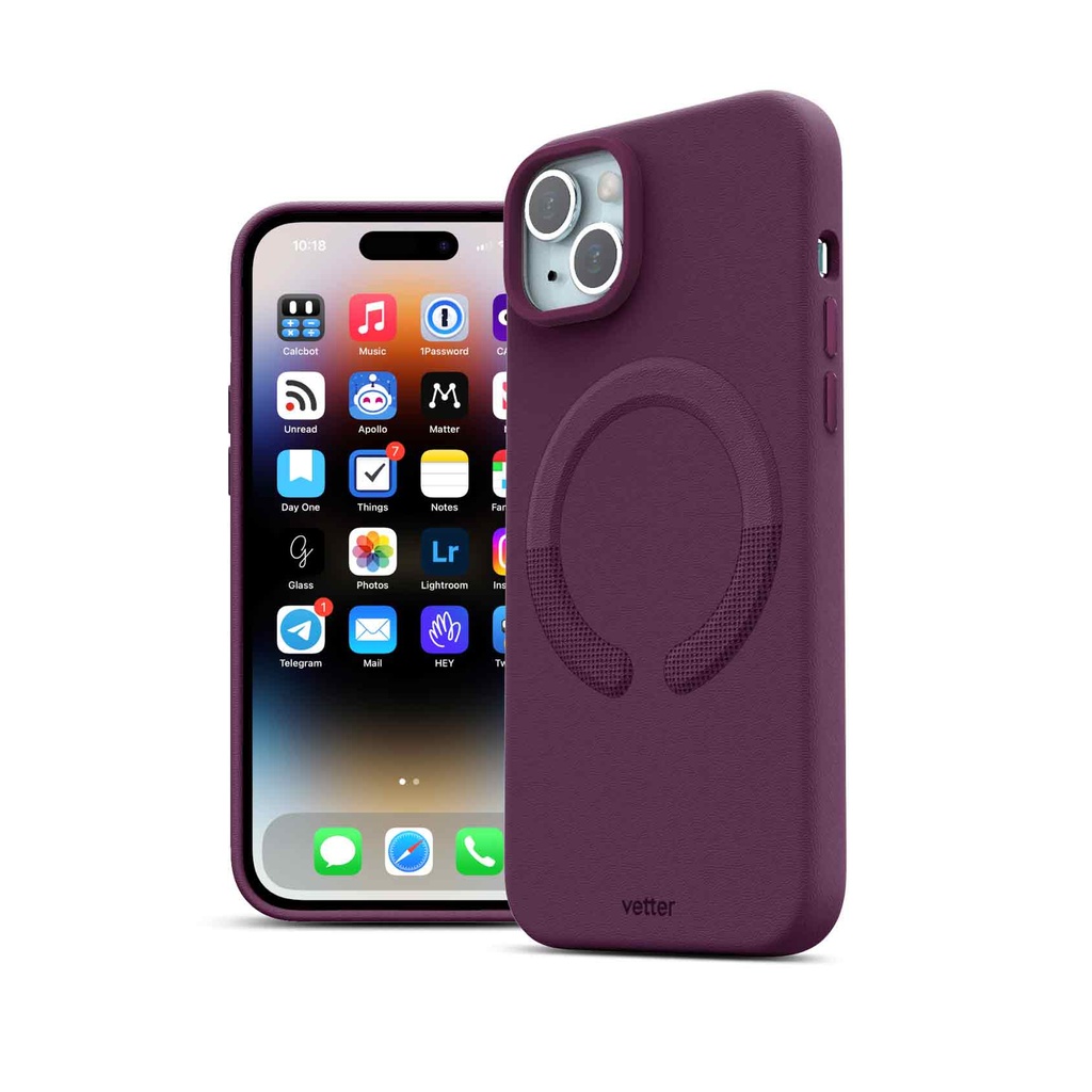 Husa iPhone 15 Plus, Clip-On Vegan Leather, MagSafe Compatible, Purple