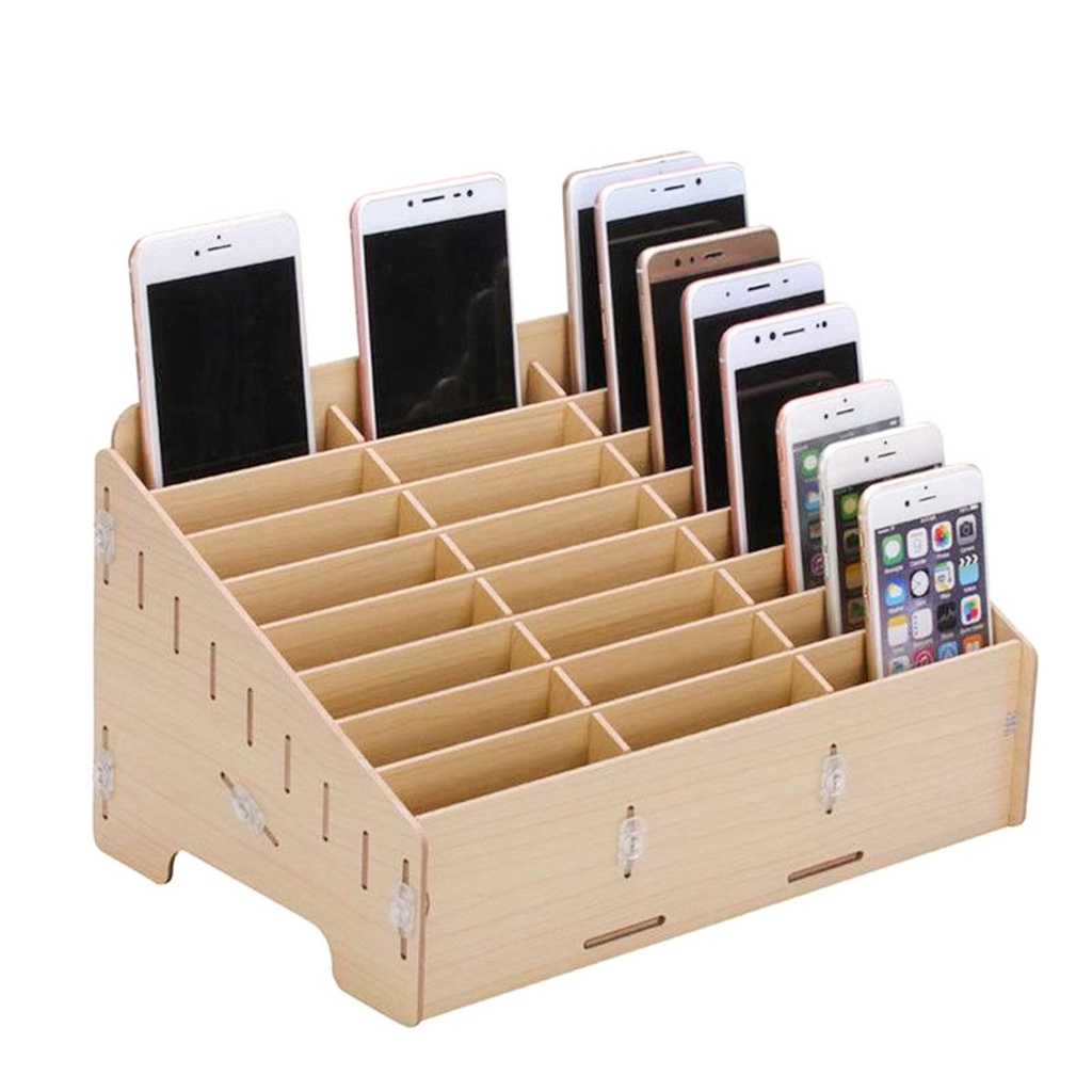 Wooden Desktop Storage Box Mobile Phone Repair Accessories Container 24 Grid