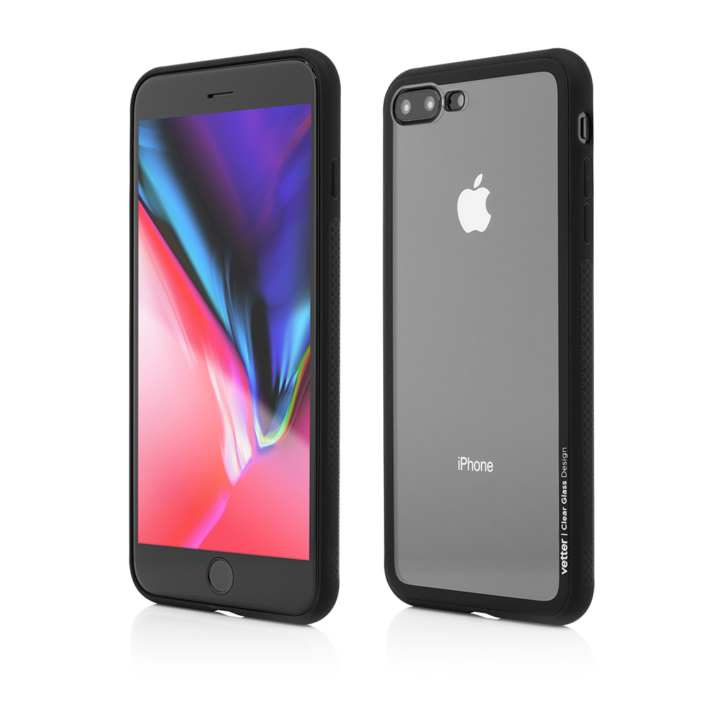 Husa iPhone 8 Plus, 7 Plus, Clip-On Hybrid, Soft Edge with Clear Back Glass, Black
