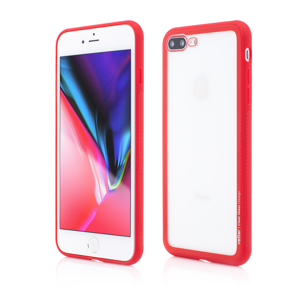 Husa iPhone 8 Plus, 7 Plus, Clip-On Hybrid, Soft Edge with Clear Back Glass, Red