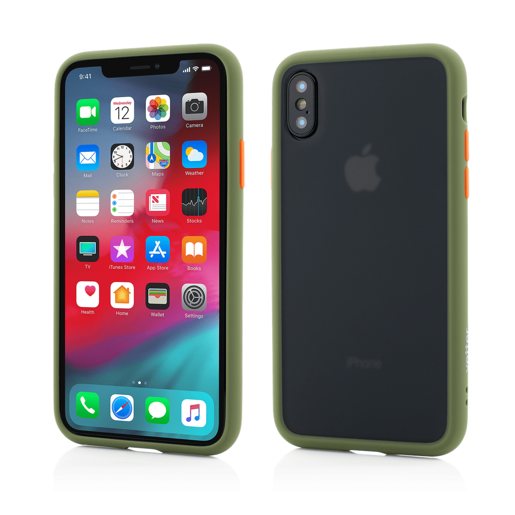 Husa iPhone Xs, X, Clip-On Hybrid Protection, Shockproof Soft Edge and Rigid Matte Back Cover, Olive