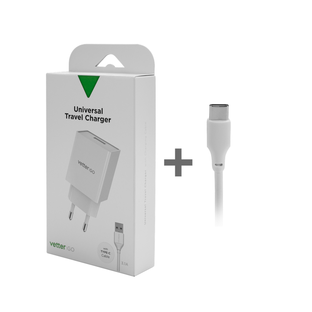 Incarcator Smart Travel Charger with Type-C Cable, Vetter Go, 3.1A, White