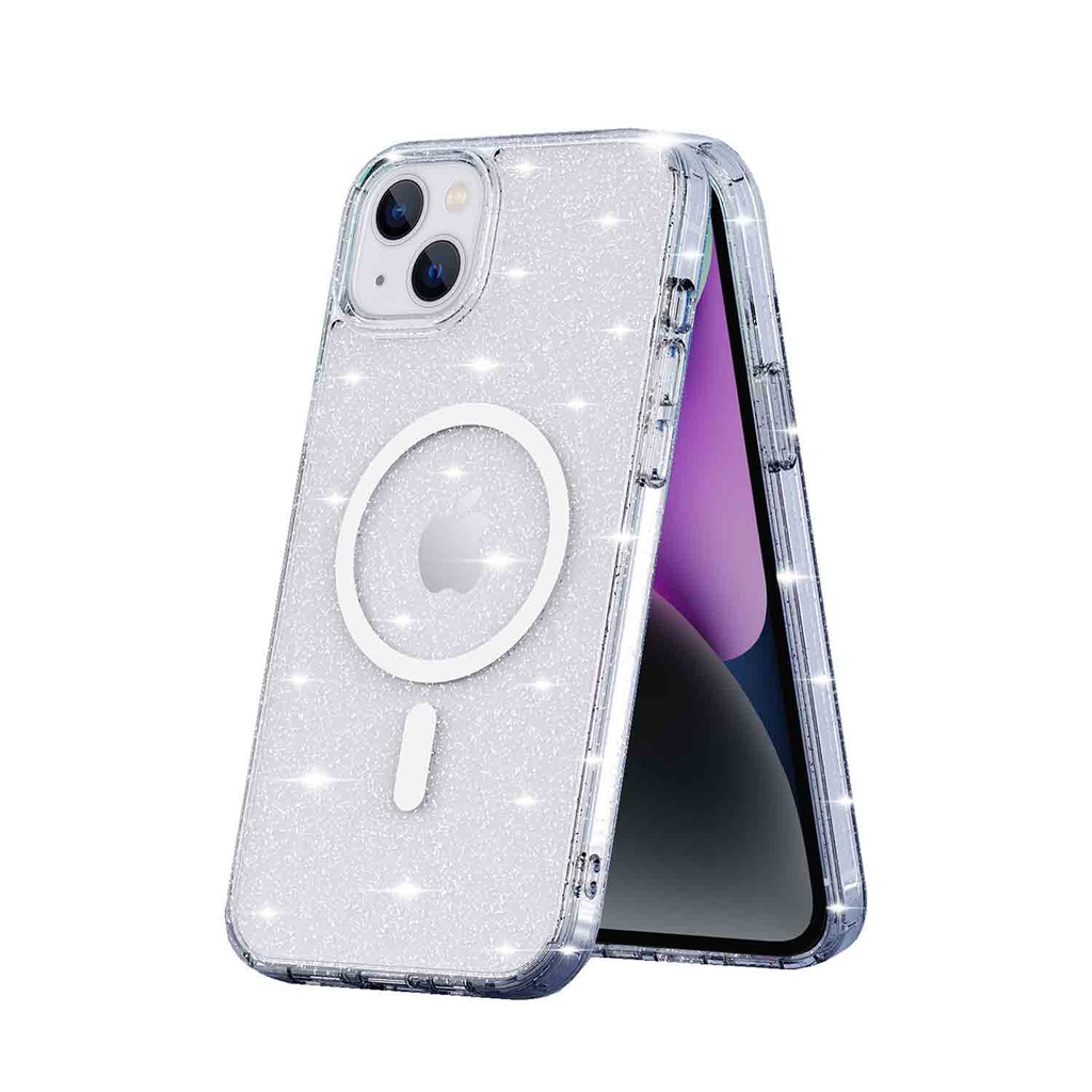 Husa iPhone 14 Plus, MagSafe Compatible, Soft Pro Glitter, Transparent