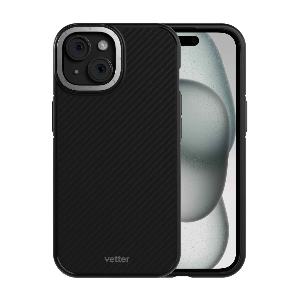 Husa iPhone 15 Plus, Clip-On MagSafe Compatible, Aramid Fiber, Hybrid  Kevlar, Black and Grey