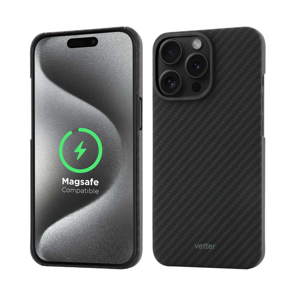 Husa iPhone 15 Pro Max, Clip-On MagSafe Compatible, made from Aramid Fiber, Kevlar, Black