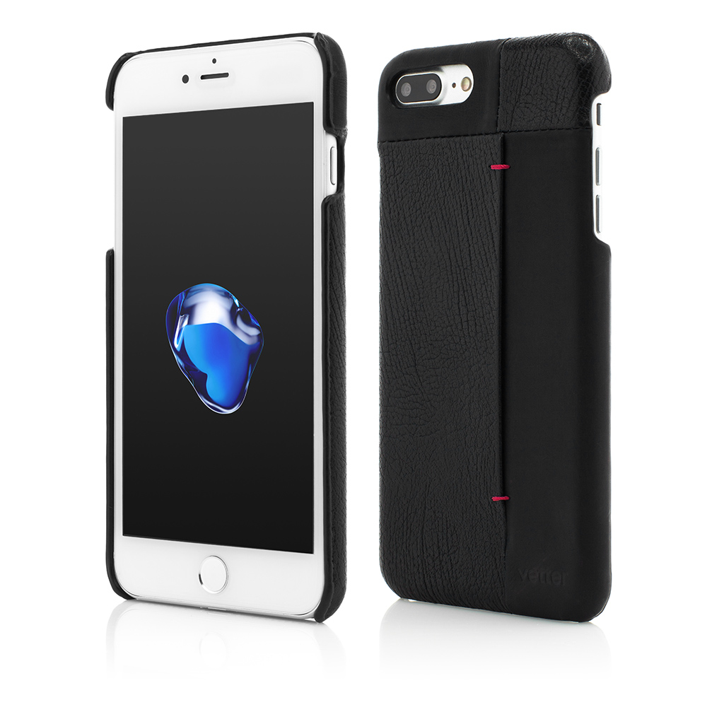 Husa iPhone 7 Plus, Clip-On with Card Port, Genuine Leather Slim, Black