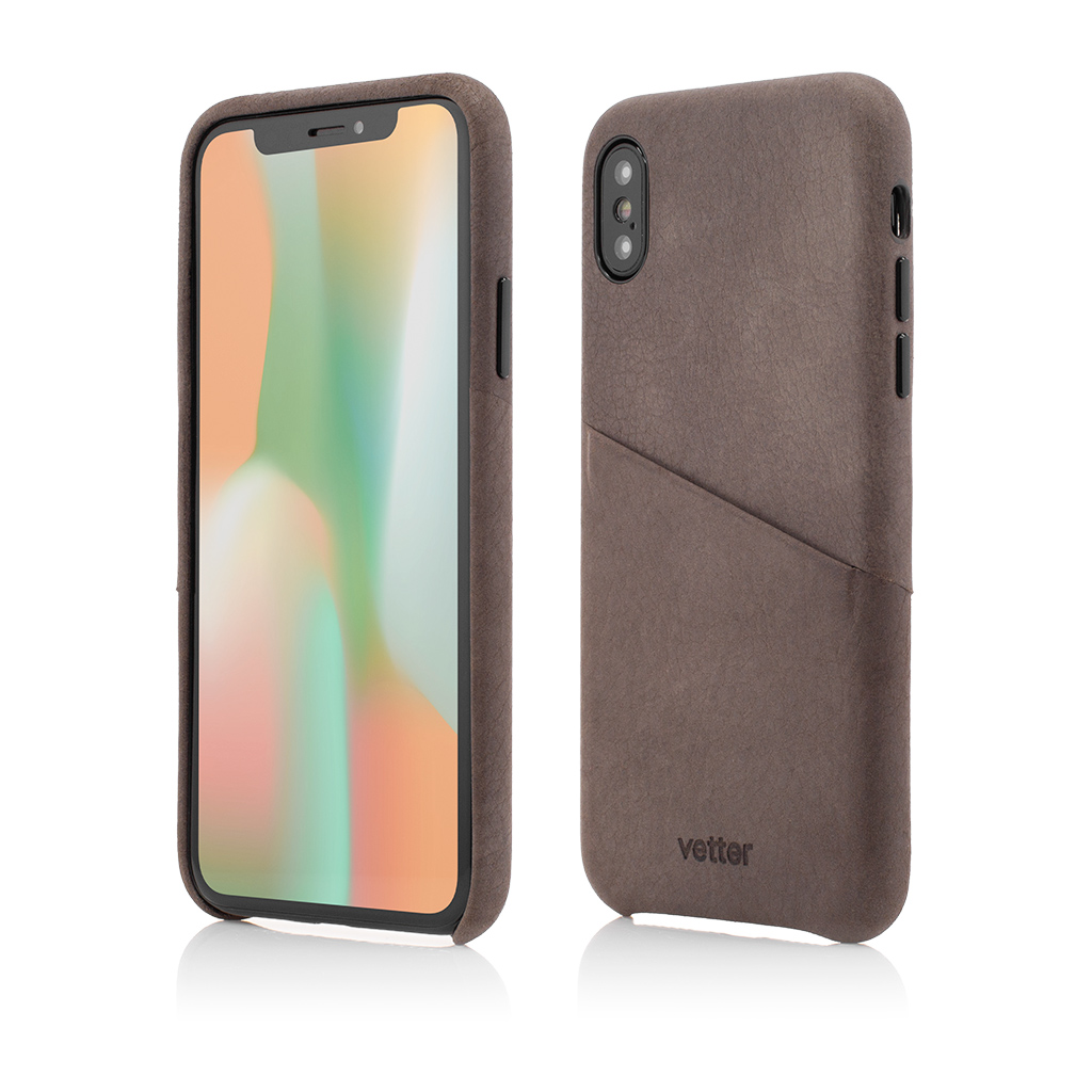 Husa iPhone XS, X, Clip-On Genuine Leather with Card Holder, Coffee