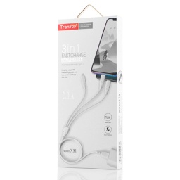 [53340] Cabluri Tranyoo, XS1, 3 in 1 Cable, 1.2m, 2.1A, White