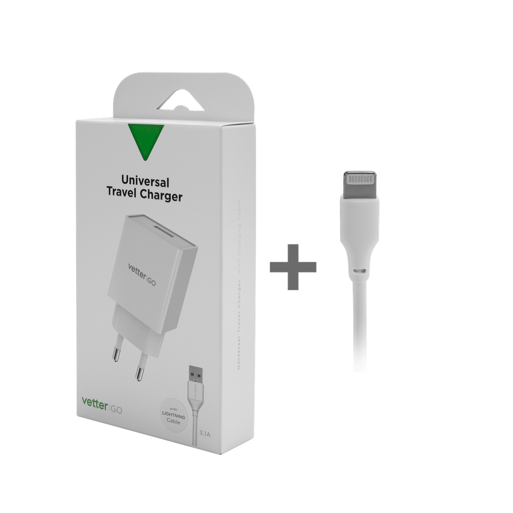 Incarcator Smart Travel Charger with Lighting Cable, Vetter Go, 3.1A, White