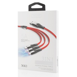 [55163] Tranyoo, XS3, 3 in 1 Cable, 3A, 1.2m, Red