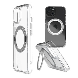 [62810] Husa iPhone 15, Clip-On Crystal MagSafe Compatible, with 360 degree rotating stand, Transparent